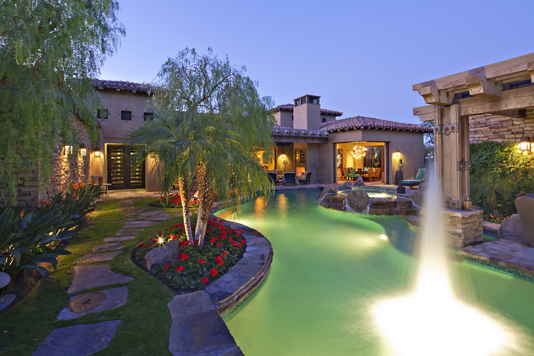 Shooting water outside House Exterior with swimming pool and hot tub in Adelaide