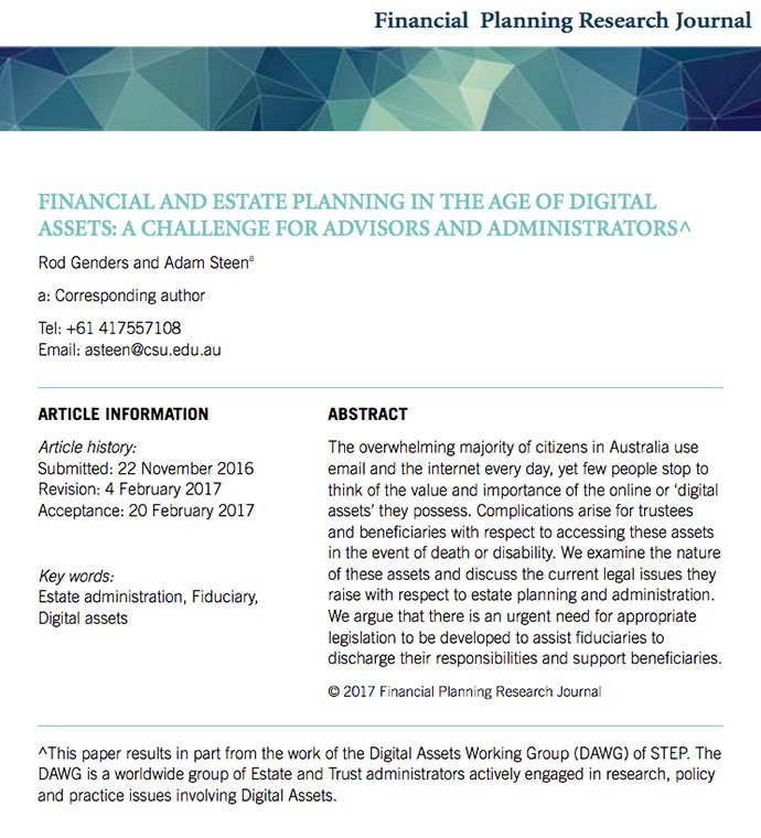 2017 Rod Genders submitted Financial and Estate Planning in the Age of Digital Assets 2017 Rod Genders submitted Financial and Estate Planning in the Age of Digital Assets